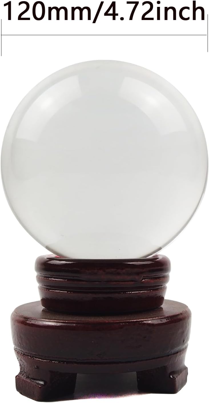 Crystal Ball, Glass Balls, Decorative Balls, Clear Crystal Ball with Wooden Stand, K9 Glass Ball for Home Decoration, Photography, FengShui,Fortune Teller Accessories (120mm)