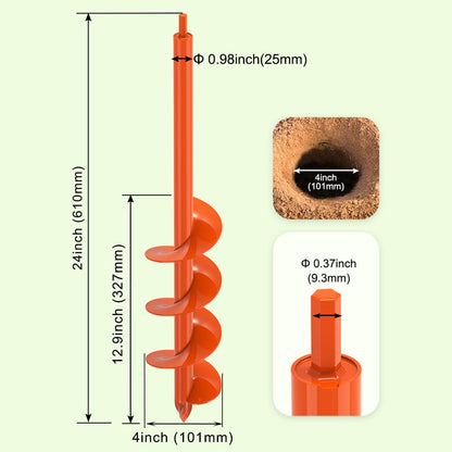 Dolibest 4 x24 Auger Drill Bit for Planting, Steel Garden Auger for Post Hole Digger, Bulb Planter Tool for Beach Umbrella, Mailbox, Fence Post Holes Digger - Fits 3/8" Hex Drill