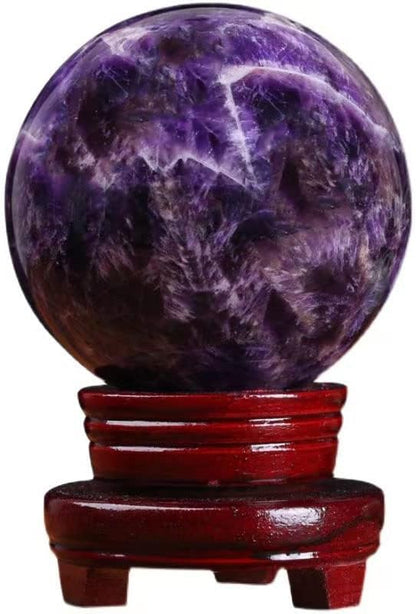 StoneStory Amethyst Crystal Sphere Ball with Wood Stand Large Healing Crystals Sphere Sculpture Home Office Decoration Fengshui Meditation He
