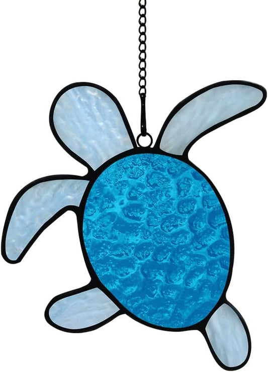 Sea Turtle Decor Stained Glass Window Hangings,Sea Turtle Sun Catcher Wall Art Window Decor for Bathroom Living Room Beach Theme Sea Life Birthday Gift for Women
