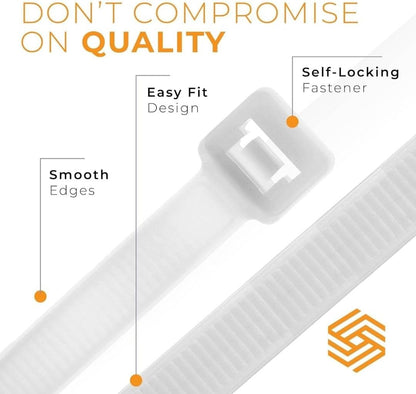 GTSE 12 Inch White/Clear Zip Ties, 100 Pack, 50lb Strength, UV Resistant Long Nylon Cable Ties, Self-Locking 12" Tie Wraps