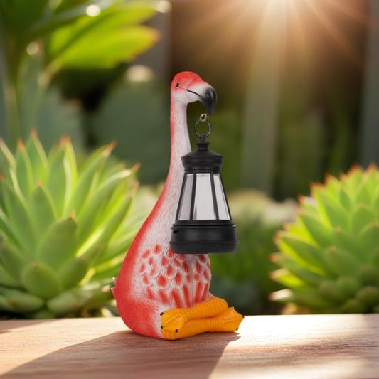 Flamingo Garden Statues with Solar Lantern, Outdoor Figurine Resin Sculpture Hanging Solar Power Lights for Decoration Yard Patio Balcony Lawn Ornament Art Decor, Unique Gift for Grandma Wowen Mom