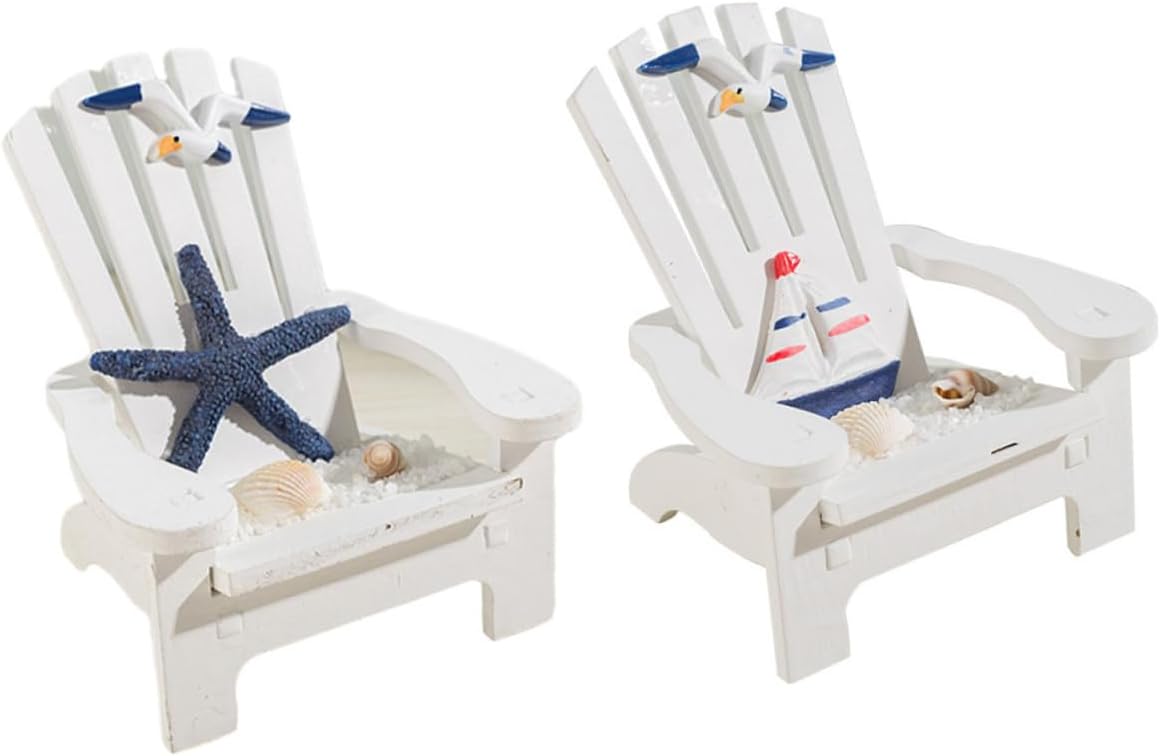 Veemoon 2pcs Miniature Wooden Beach Chair Decor Nautical Ornaments for Home Office Charming and Elegant Design for Christmas Weddings Birthdays and Festivals