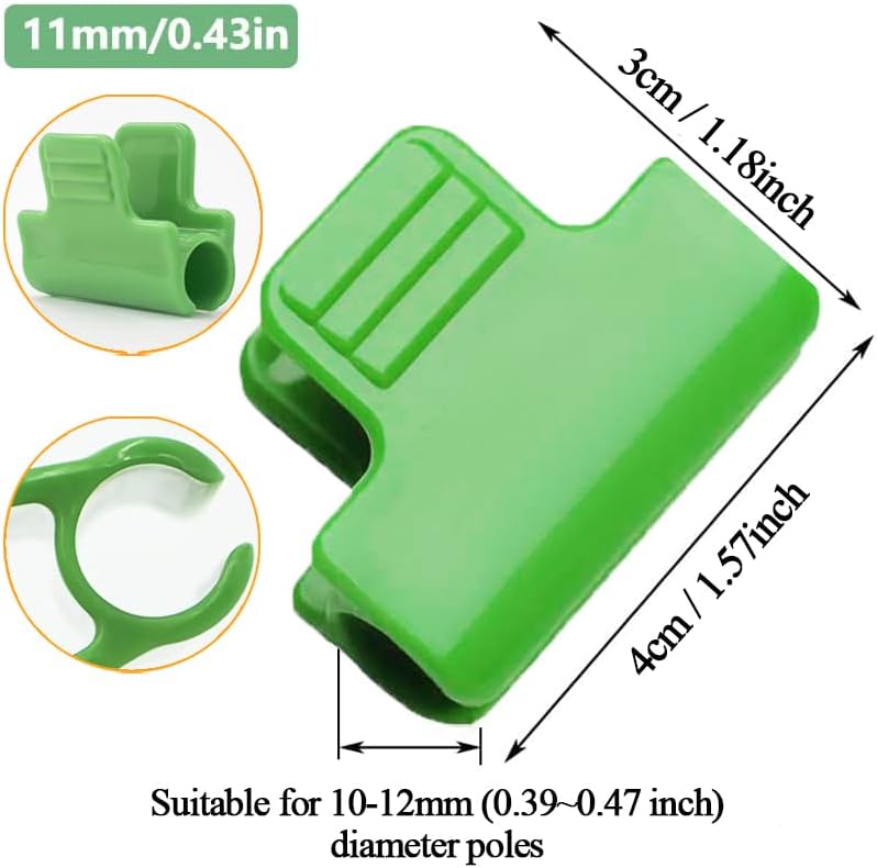 40pcs Garden Hoops for Netting, Greenhouse Clamps, Film Row Cover Netting Tunnel Hoop Clip Frame Shading Net Rod Clip for Fixing Season Plant Shed Cover Replacement, Green (11mm)