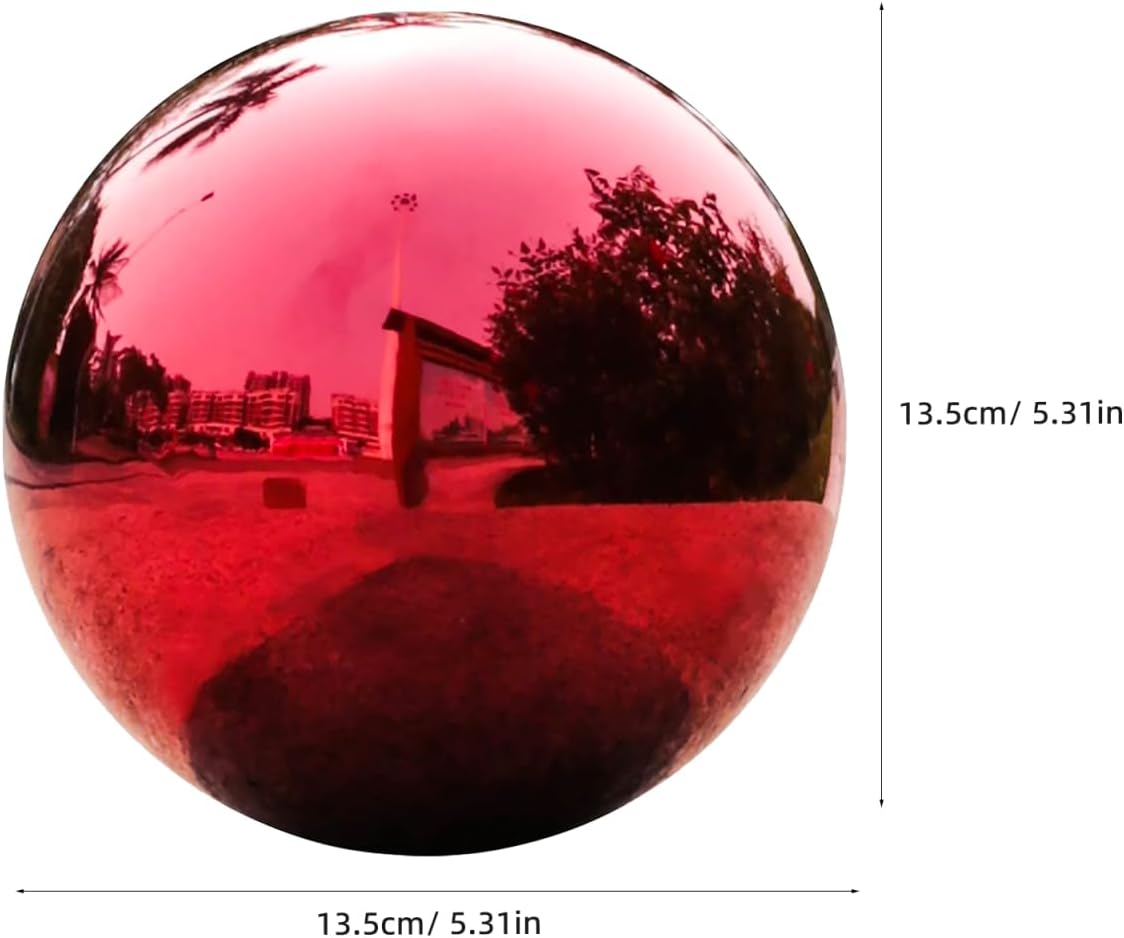 Toyvian Stainless Steel Mirror Reflective Ball: 5.3 Inch Polished Red Gazing Sphere Outdoor Garden Decoration Reflective Ornament