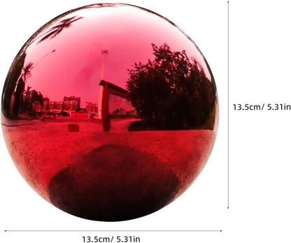 Toyvian Stainless Steel Mirror Reflective Ball: 5.3 Inch Polished Red Gazing Sphere Outdoor Garden Decoration Reflective Ornament