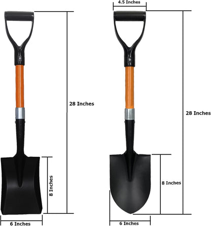 Round Shovel (1 Pack) and Square Shovel (1 Pack), 27 Inches in Length with D-Cup Mini Handle Shovels, Sturdy Build and Easy to use, Firm and Comfortable Durable Handle, Built to Last