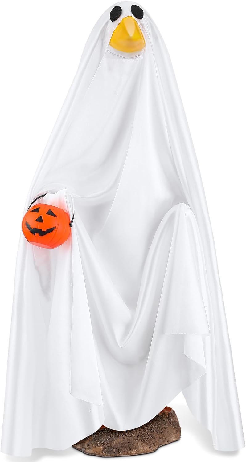 Halloween Goose Outfit Ghost Porch Outfits Yard Clothes Silly Lawn Shirt for 23'' Cement Plastic Duck Decorations