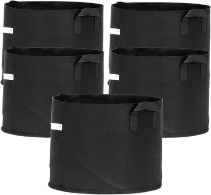 FCMP Outdoor 10-Gallon Modern Lightweight Non-Woven Insulating Fabric Breathable Grow Bags for Indoor or Outdoor Gardening, Black (5 Pack)
