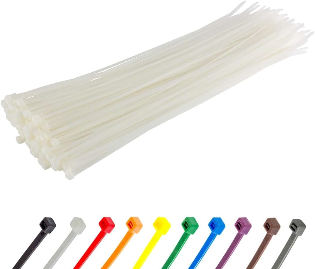 GTSE 11 Inch White/Clear Zip Ties, 100 Pack, 40lb Strength, UV Resistant Long Nylon Cable Ties, Self-Locking 11" Tie Wraps
