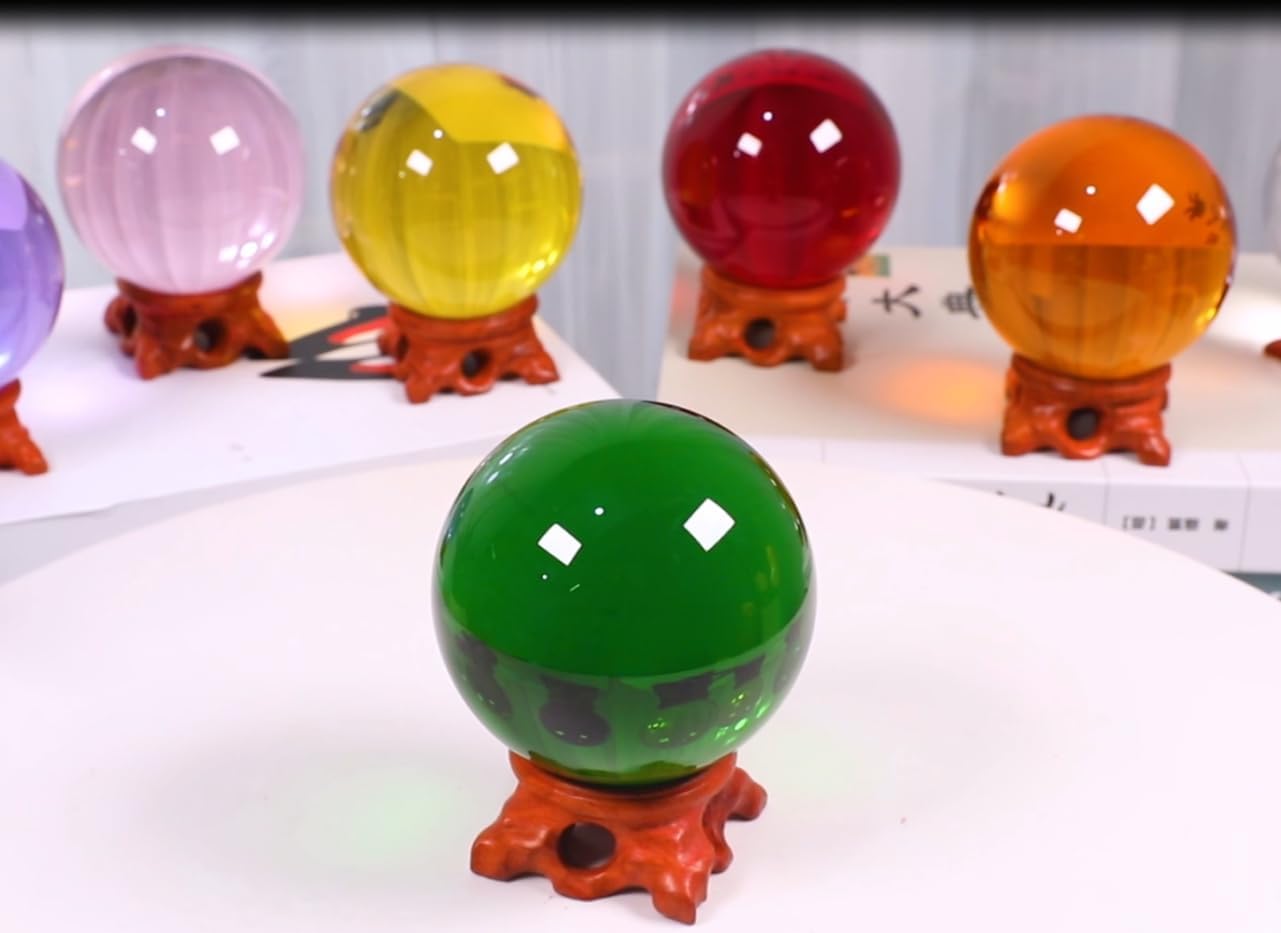 Small Green Crystal Ball 60mm/2.3 inch with Rose Wooden Stand and Gift Box for lensball Photography,Fortune Teller,Feng Shui, Witchcraft Decor,Scrying,Magic,Crystal Orb Prop Decorative Glass Sphere