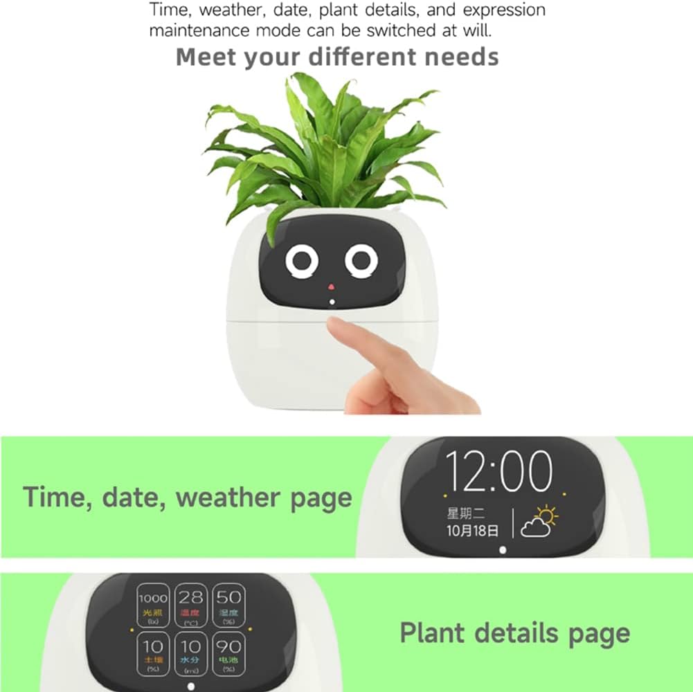 Smart Pet Planter, Smart Plant Pot, With Artificial Intelligence, Time Weather Display, And Multiple Expressions Animation,Lovely Plant Companion, For Desktop Decoration, Gifts,Plant-Free (Purple)