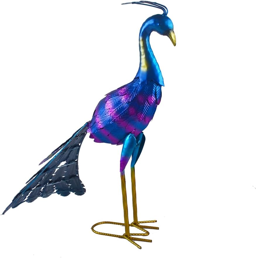Small Peacock Statue Animal Sculpture Garden Decoration Metal Yard Art for Yard Outdoor Decoration (Long Tail)