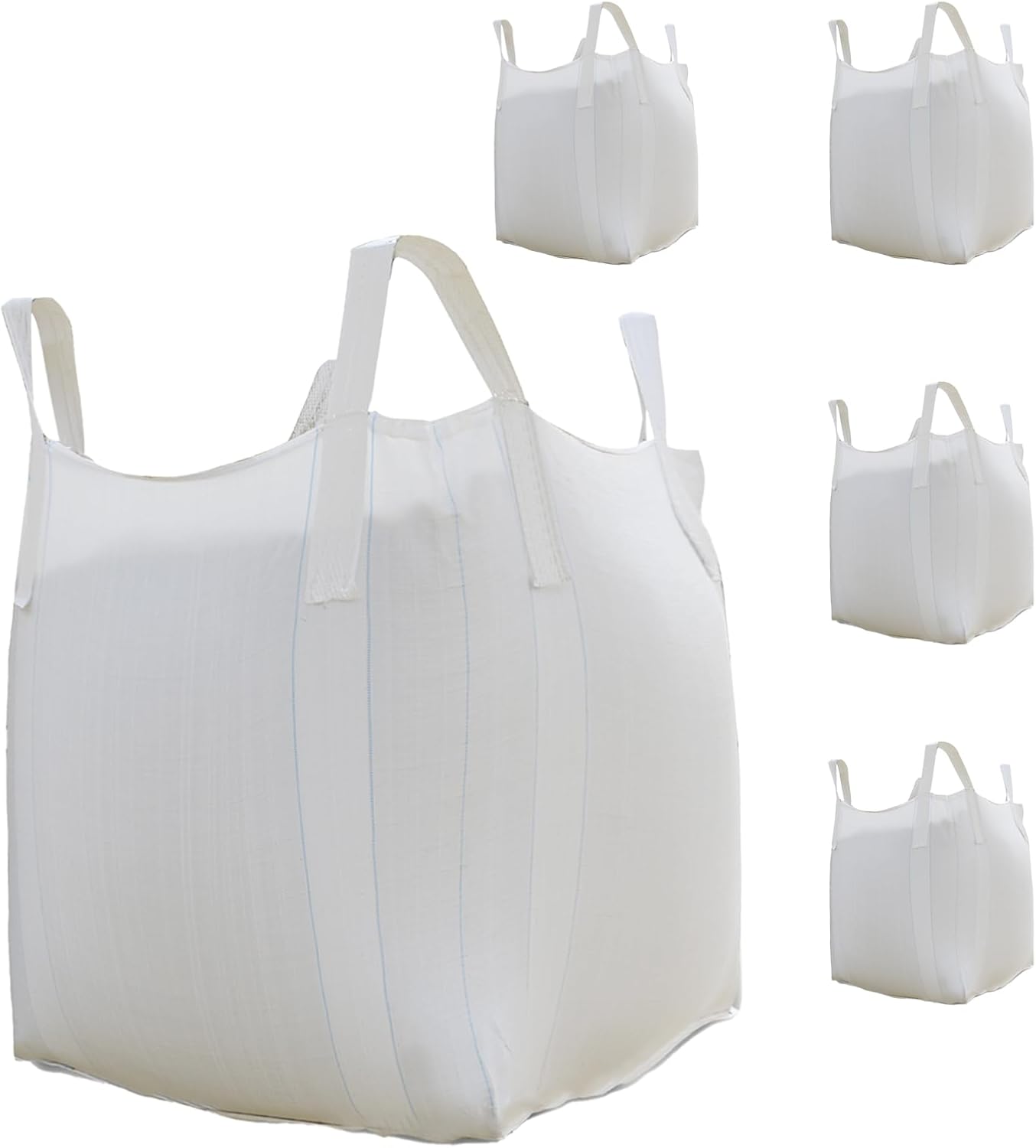 FIBC Bulk Bag - 2650 lbs Capacity, 39x39x39 inches, Polypropylene (PP), Open Top, White, Rectangular, Reusable, 5-Pack