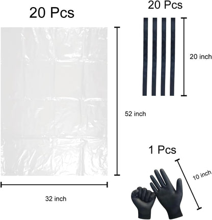 6 Mil Clear Contractor Bags - 20 Pack Heavy Duty Contractor Trash Bags for 50/55/60 Gallon Large Clear Garbage Bags (Extra Thick, Tear Resistant) (32" X 52")