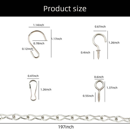 YINGFENG 197 Inch DIY Silver Hanging Basket Chains, Adjustable Length, Decorative Metal Chain with Hooks for Hanging Bird Feeders, Planters, Ornaments