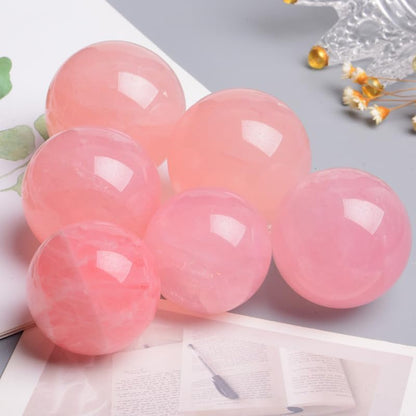 5-6CM/1.97-2.36inch Natural Pink Crystal Ball Rose Quartz Sphere Polished Divination Ball Decorative Sphere Healing Crystals Ball Stone Crafts Home Decor Ornament Gifts (50-60mm, Pink Crystal)