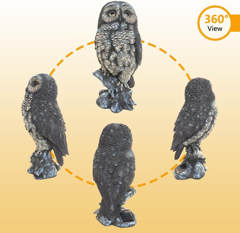 Solar Owl Garden Statues Outdoor Decor Resin with Solar Lights Sculpture for Porch Patio Lawn Yard Decorations Christmas Housewarming Gifts for Women Mom