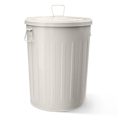 Plexon Large Metal Trash Can with Lid 20 Gallon, Decorative Outdoor Trash Can, Heavy Duty Galvanized Metal Bucket with Lid for Kitchen Garage Farmhouse, Beige