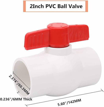 2" PVC Ball Valve Water Pipe Shut-off Valve Socket with Red T-Handle for Cold Water Supply lines, Irrigation Pipe fitting System(Socket x Socket), Schedule 40