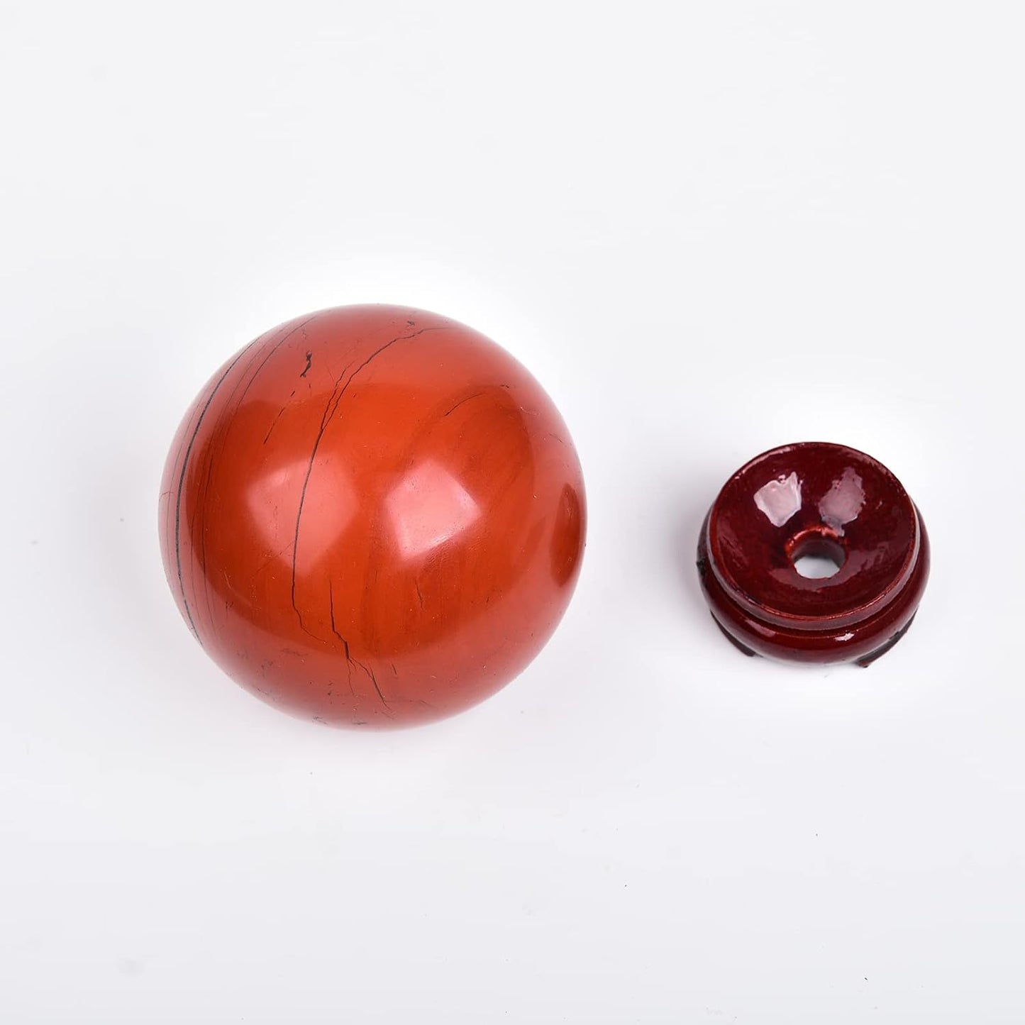 JIC Gem Red Healing Crystal Ball with Decoation Stand - Red Jasper Gemstone Sphere for Fengshui, Meditation & Energy Reiki (90-100mm)
