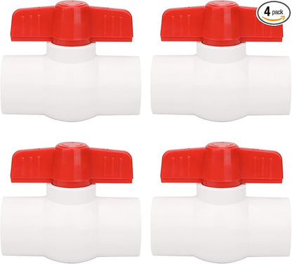4Pcs 1" PVC Ball Valve Water Pipe Shut-off Valve Socket with Red T-Handle for Cold Water Supply lines, Irrigation Pipe fitting System(Socket x Socket), Schedule 40
