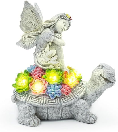 Solar Angel Garden Statue，Solar Garden Statue Angel and Turtle,Figurines Outdoor Decor,Outdoor Solar Statue with LED Lights for Yard,Patio,Lawn Art Decoration,Housewarming Gift