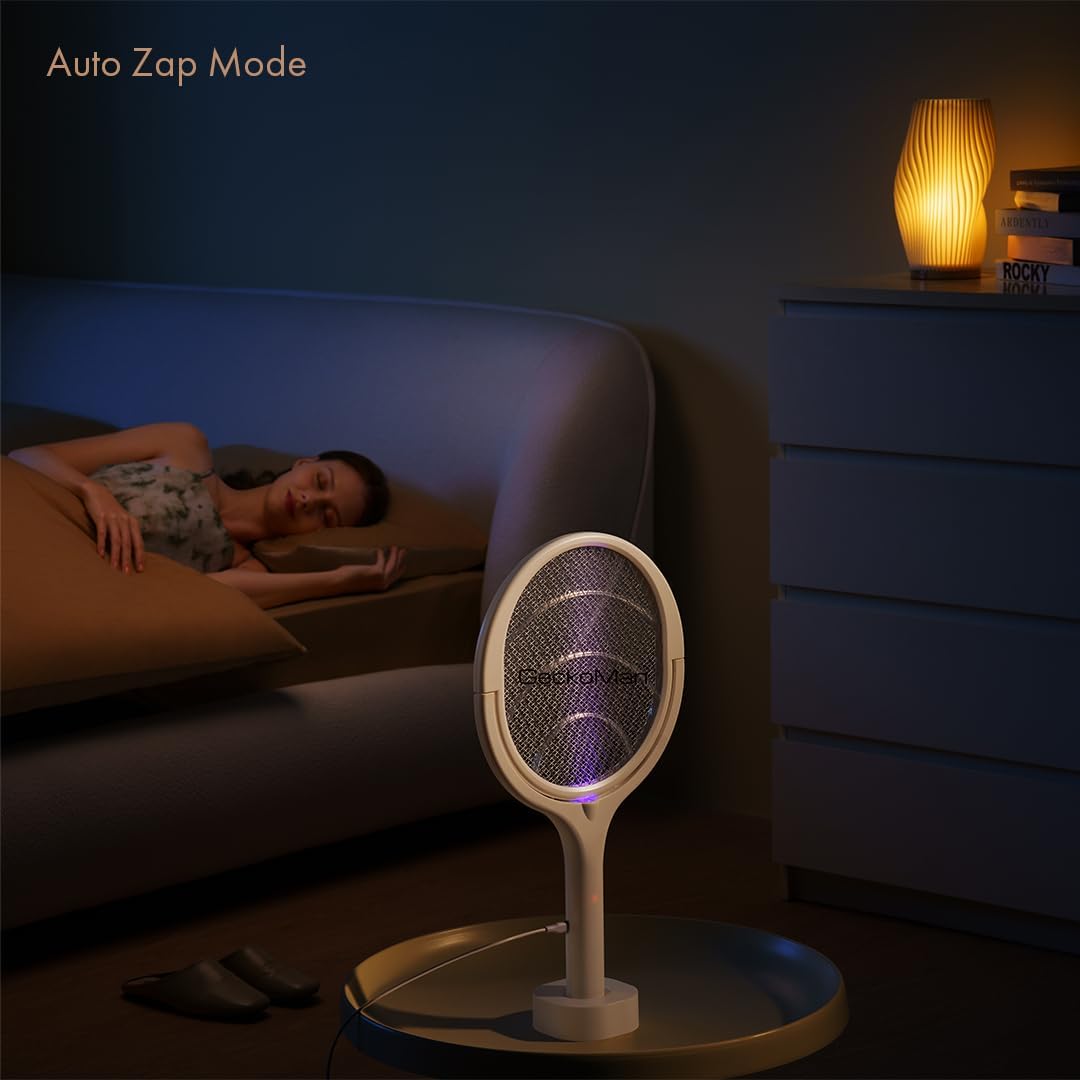 GeckoMan Rotating Head Electric Fly Swatter Racket Rechargeable Bug Zapper Racket Bug Zapper Indoor Fly Zapper Mosquito Zapper Flies Killer for Indoors