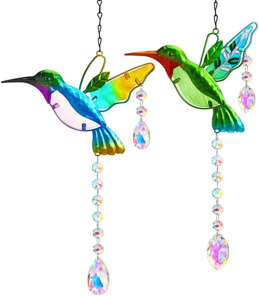 YU FENG 2PCS Hummingbird Suncatchers,Stained Glass Window Hanging Ornament,Rainbow Maker Crystal