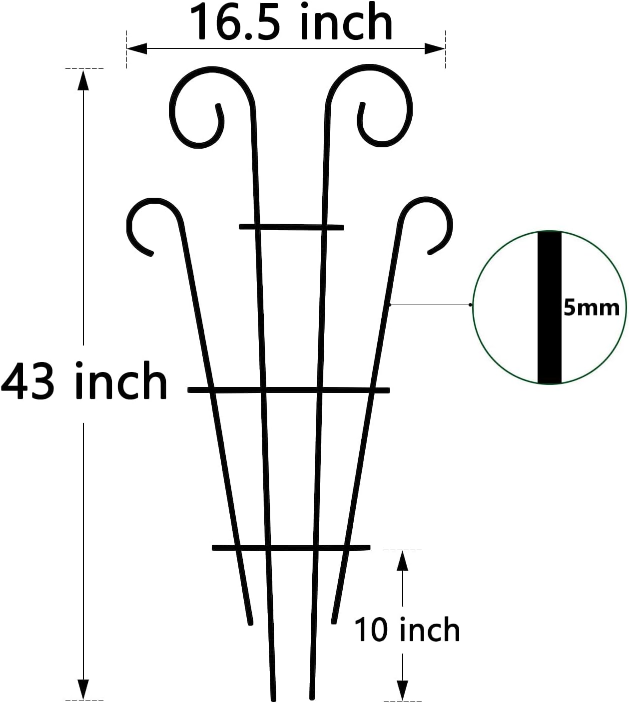 4 Pack 43'' Indoor Plant Trellis for Potted Plants Climbing, Outdoor Metal Garden Trellis Houseplants Flowers Vine Ivy, Wave Shape, Black