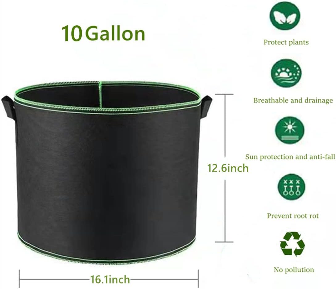 5-Pack 10 Gallon Grow Bags Heavy Duty 300G Thickened Nonwoven Fabric Pots Plant Grow Bags with Handles