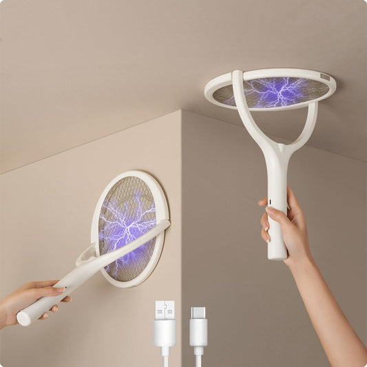 GeckoMan Rotating Head Electric Fly Swatter Racket Rechargeable Bug Zapper Racket Bug Zapper Indoor