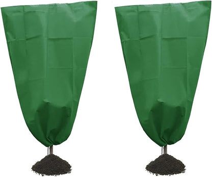 Alpurple 2 Packs Winter Drawstring Plant Covers- 39 x 63 Inch Warm Plant Protection Cover Bags, Frost Cloth Blanket Protecting Fruit Tree Potted Plants from Freezing Animals Eating (Green)
