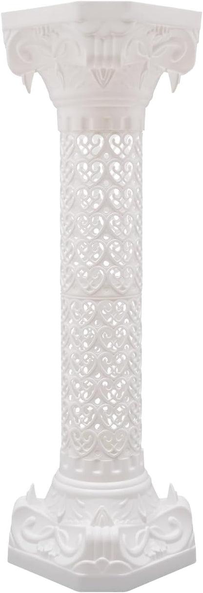 Roman Column Pedestal, Plastic White Columns for Weddings Indoor/Outdoor Roman Pillar Stand for Table Sculptures, Vase, Garden Decor (2PCS, 10.6 x 34.6 Inch Fretwork)