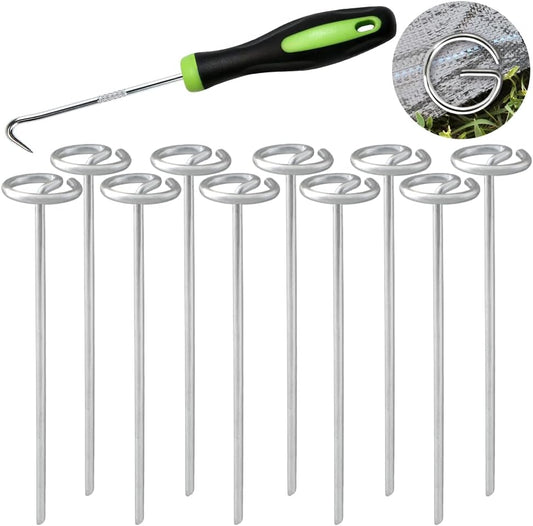 Bakulyor 50Pcs Circle Top Landscape Staples, 6 Inch Garden Stake 9 Gauge Galvanized Landscape Fabric Stakes, Heavy Duty Yard Ground Pins for Outdoor Gardening Weed Barrier Sod Fabric - Silver 6"