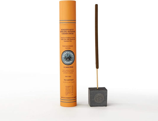 Nantucket Spider Bundle | Garden Repellent Sticks 14 Pack and Incense Stick Holder | Repels Mosquitoes & Flies | Long Lasting | Soapstone Block, Handmade Bamboo Based Sticks, Sun and Sand