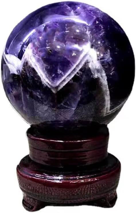 StoneStory Amethyst Crystal Sphere Ball with Wood Stand Large Healing Crystals Sphere Sculpture Home Office Decoration Fengshui Meditation He