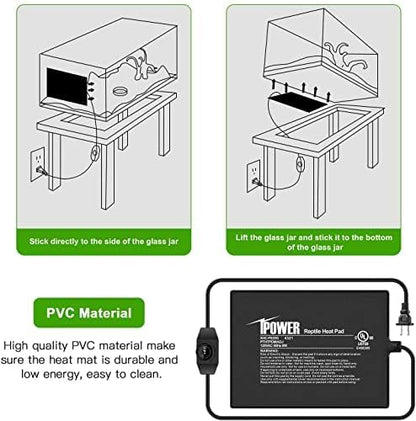 iPower 6x8 Inch Reptile Heating Pad with Adjustable Controller Knob, Under Tank Heater Mat for Turtles, Lizards, Snakes, Amphibians & Small Pets, 2 Pack