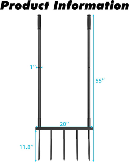 Broadfork Garden Tool Heavy Duty, 5 Tines Broad Fork for Gardening, U-Shaped Garden Fork for Loosening Soil, 20 in. Wide Broadforks for Gardening, 55 in. Heigh