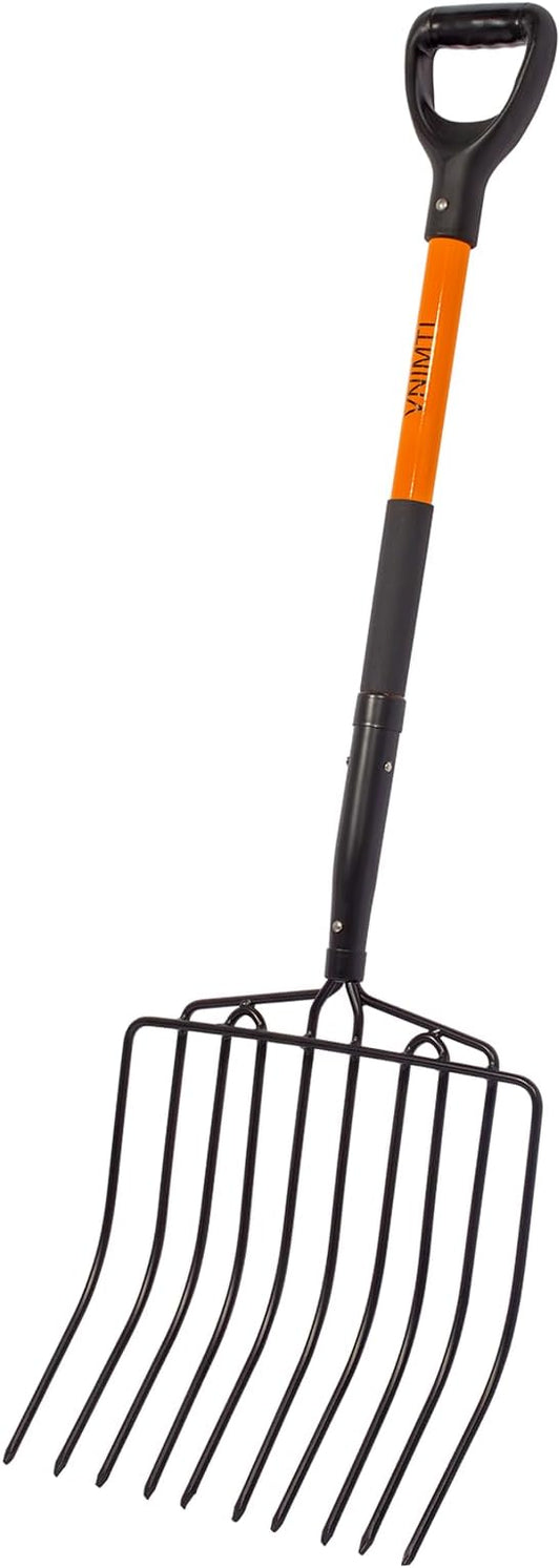 Pitch Fork for Gardening, 10 Tines Wide Pitch Fork with Fiberglass Handle, Heavy Duty Pitch Fork for Bedding, 45 Inches