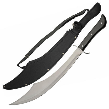 SZCO 25" Arabian Scimitar Machete – Full Tang Curved Arabian Sword with 18" Stainless Steel Blade, Black Wood Handle & Nylon Sheath – Real Sword for Adults, Camping & Display