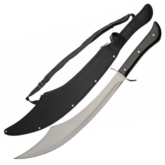 SZCO 25" Arabian Scimitar Machete – Full Tang Curved Arabian Sword with 18" Stainless Steel Blade, Black Wood Handle & Nylon Sheath – Real Sword for Adults, Camping & Display