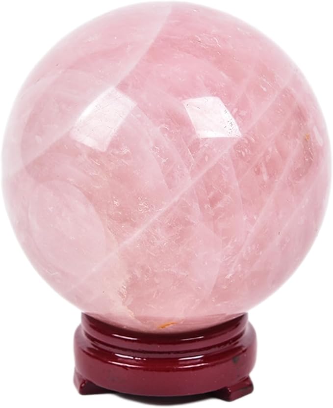 JIC Gem Natural Pink Rose Quartz Ball Sphere with Base,Class 1，10-11cm