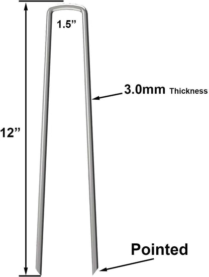 100 Pack 12" Garden Stakes Pins,Heavy Duty Garden Landscape Staples Stakes Pins Galvanized Landscape Fabric Staples Sod Ground Staple for Anchoring Weed Barrier Fabric
