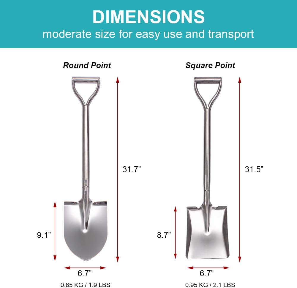 31.5 Inch Flat Head Garden Shovel, D Handle Square Flat Spade Shovel for Gardening, All Stainless Steel Made