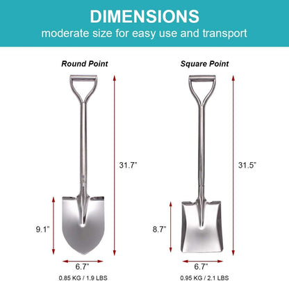 31.5 Inch Short Garden Shovel for Digging in The Yard, Round Point D Handle Shovel, All Stainless Steel Made