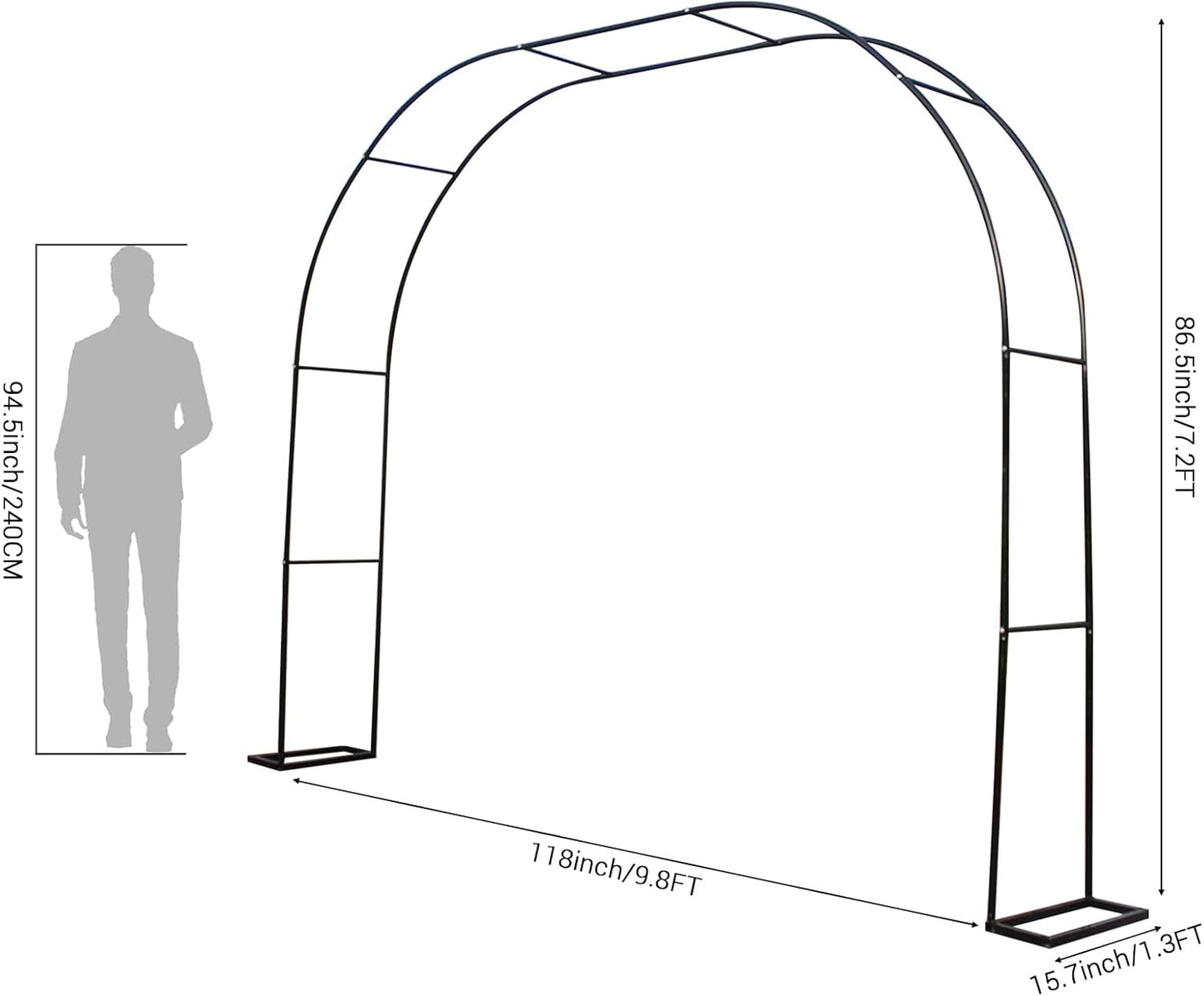 Gigicloud 9.8ft x7.2ft Garden Arch Arbor, Garden Trellis for Climbing Plants Metal Pergola Arbor Wedding Arches for Ceremony for Wedding Ceremony Party Rose Lawn Courtyard Patio Black