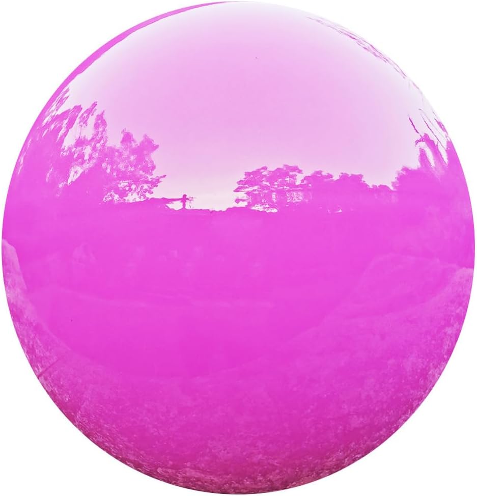 Pink Gazing Globe Mirror Ball in Stainless Steel, Shiny Hollow Sphere Sparkling Housewarming Outdoor Party Ornament(Pink, 8 inches)