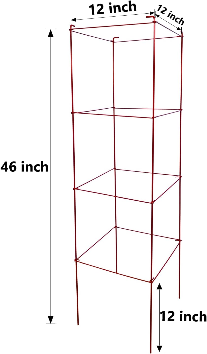 Tomato Cages 6 Packs 46 Inch (H) Plant Stand with 164 Feet Twist Ties, Heavy Duty Garden Plants Support for Tomatoes, Cucumber, and Other Climbing Plants (Red)