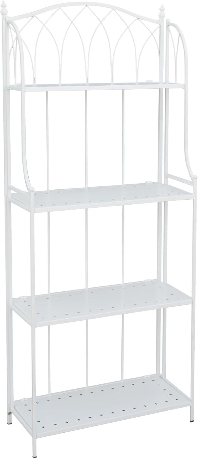 White 4-Tier Plant Stand with French Style Pattern, Indoor Outdoor Flower Shelf for Balcony Patio, Vintage Garden Decor with Lattice Design Plant Holder